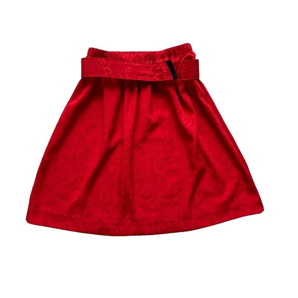 Vintage Red Jacquard Satin Mini Skirt w/Matching Belt 23" Stretch Waist - Picture 3 of 14